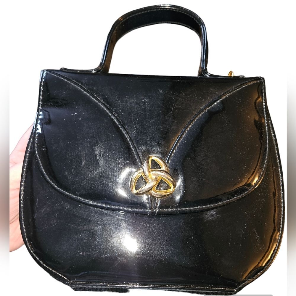 Vintage Empire-Orr Inc. Black Patent Leather Gold Accent Handbag Purse Bag